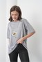 White Daisy Printed Women's Cotton Jersey Navy Blue T-Shirt - 4