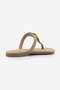 Women's Thin Strap Flip-Flops with Gold Metal Buckle and Stones, Casual Slippers, Rolin Beige Suede - 8