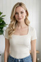 Women's Double Layered Ultra Flexible Lycra Square Neck Cream Color Blouse&T-Shirt - 3
