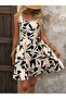 Women's Square Neck Strappy Patterned Flared Dress