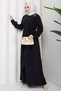Plus Size Buckle Detailed Tie-Up Hijab Dress Black Hm2887-2 - 6