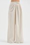 Women's Leather Buckle Detailed Front Pleated Design Wide Leg Trousers