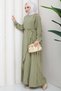 Plus Size Buckle Detailed Tie-Up Hijab Dress Green Hm2887-2 - 5