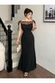 Women's Long Crepe Dress with Lace on the Chest and Collar - 6