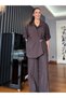 Bitter Brown Palazzo Trousers Brooched Shirt Suit - 6