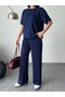 Women's Blue Color Shiny Stone Print Detailed Top and Bottom Stylish Set - 2