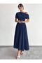 Women's Off-The-Shoulder Short Sleeve Pleated Long Janjan Crepe Dress - 4
