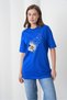 White Daisy Printed Women's Cotton Jersey Navy Blue T-Shirt - 4