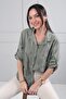 Women's Italian Cotton Shirt with Silvery Leaf Pattern Embossed Embroidery Detail