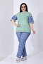 Plus Size Stone Printed Batik Pattern Cotton Fabric Tunic and Denim Printed Stretchy Trousers Premium Set - 3