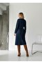 Belted Navy Blue Full Button Closure Denim Jeans Dress - 4