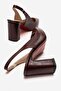 Women's Mirrored Open-Back Heeled Shoes Bordo Kirişik - 4