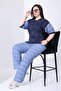 Plus Size Stone Printed Batik Pattern Cotton Fabric Tunic and Denim Printed Stretchy Trousers Premium Set - 7