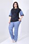 Plus Size Stone Printed Batik Pattern Cotton Fabric Tunic and Denim Printed Stretchy Trousers Premium Set - 8