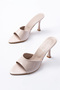 Women's Pointed Toe Heeled Beige Sandals Stylish Patent Leather Slippers