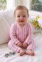 Cotton Pink Striped Ribbed Snap Fastener Long Sleeve Baby Romper - 3
