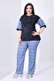 Plus Size Stone Printed Batik Pattern Cotton Fabric Tunic and Denim Printed Stretchy Trousers Premium Set - 6
