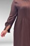 66004 Large Size Pleated Detailed Linen Robe - Brown - 2