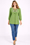 Women's Plus Size Green, Embroidery Detailed, Elasticated Sleeve Opening Cotton Fabric Blouse 65N39328 - 6