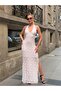 Halter Neck Lace Detailed Long Evening Dress - 7