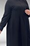 66004 Large Size Pleated Detailed Linen Robe - Black - 2