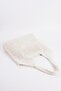 Women's Cream Mesh Knitted Model Beach, Shopper Tote Bag, Shoulder Bag - 2