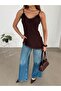 Strappy Blouse with Slits and Lace Detail - Brown - 5