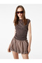Drawstring Boat Neck Slim Fit Wrinkled Sleeveless Blouse