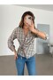 قميص منقوش برباط - بيج - 6