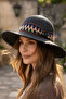 Women's Black Ethnic Embroidered Summer Straw Beach Hat |   Wide Brim Sun Protection Fedora - 2