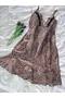 Plus Size Lace Detailed Satin Adjustable Strap Dress Nightgown - 4