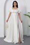 Square Neck Flounce Sleeve Long Satin Dress Drp570 - 5