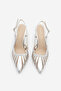 Women's Stiletto Pointed Toe Back Strap Ribbon Detailed Mesh Classic Heeled Shoes Sivon Silver - 6