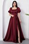 Square Neck Flounce Sleeve Long Satin Dress Drp570 - 4