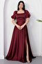 Square Neck Flounce Sleeve Long Satin Dress Drp570 - 6
