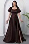 Square Neck Flounce Sleeve Long Satin Dress Drp570