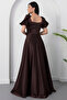 Square Neck Flounce Sleeve Long Satin Dress Drp570 - 7