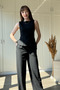 Black Palazzo Trousers with Flounces on the Front - 6