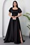 Square Neck Flounce Sleeve Long Satin Dress Drp570