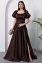 Square Neck Flounce Sleeve Long Satin Dress Drp570 - 2