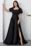 Square Neck Flounce Sleeve Long Satin Dress Drp570 - 4