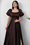 Square Neck Flounce Sleeve Long Satin Dress Drp570 - 6
