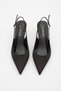 Women's Stiletto Pointed Toe Open Back Gold Metal Heel Classic Heeled Shoes Rente Black Satin - 3