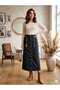 Banny Jeans Front Side Buttoned Midi Length Lycra Navy Blue Jean Skirt with Scarf Belt - 4