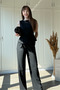 Black Palazzo Trousers with Flounces on the Front - 2