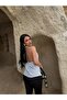 Women's Polka Dot Degaje Collar Halter Neck Backless Silky Textured Stylish Blouse - 3