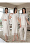 Women's Ecru Maternity Summer Elegant Lace Short Sleeve Buttoned Dressing Gown Nightgown Pajama Set