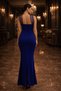 Women's Stone Embellished Fish Cut Crepe Fabric Maxi Length Slit Evening Dress - 4