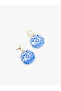 Ethnic Patterned Geometric Cobalt Blue Earrings with Dangle - 2