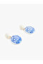 Ethnic Patterned Geometric Cobalt Blue Earrings with Dangle - 3